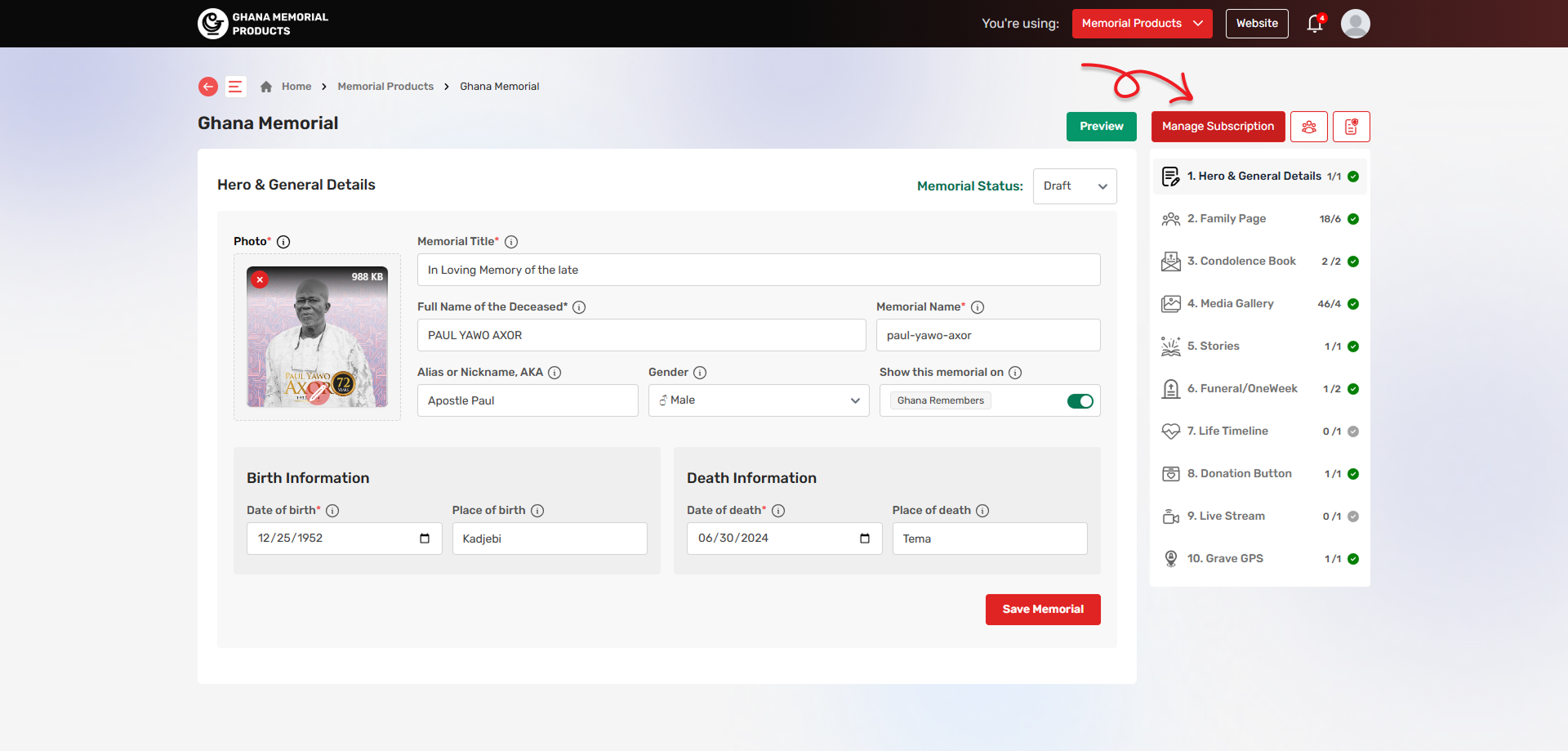 Manage subscription